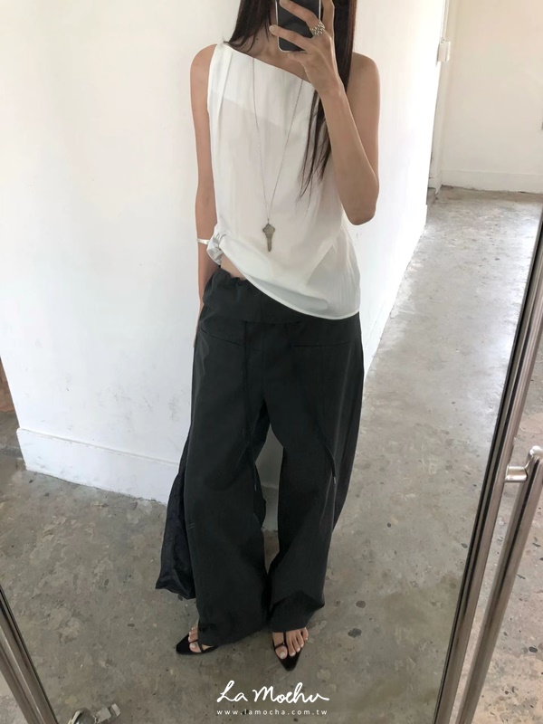 小屁簾壓扣抽繩工作褲